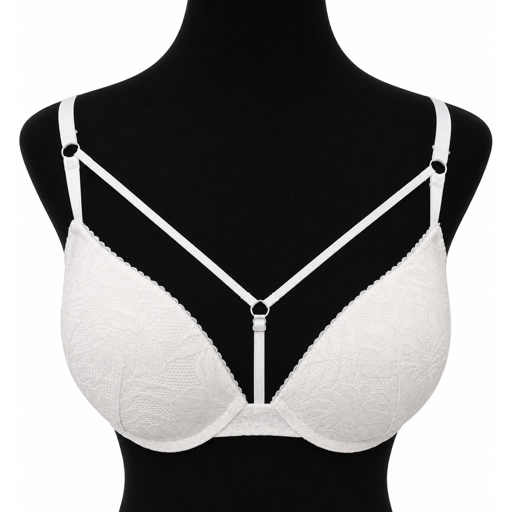 Victoria's Secret Very Sexy Push Up Underwire Padded Bra Size 32DDD White Lace